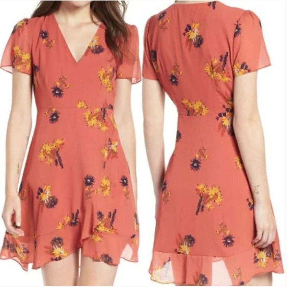 Madewell Posy‎ Cactus Flower Burnt Orange Ruffle Dress Size 10 New